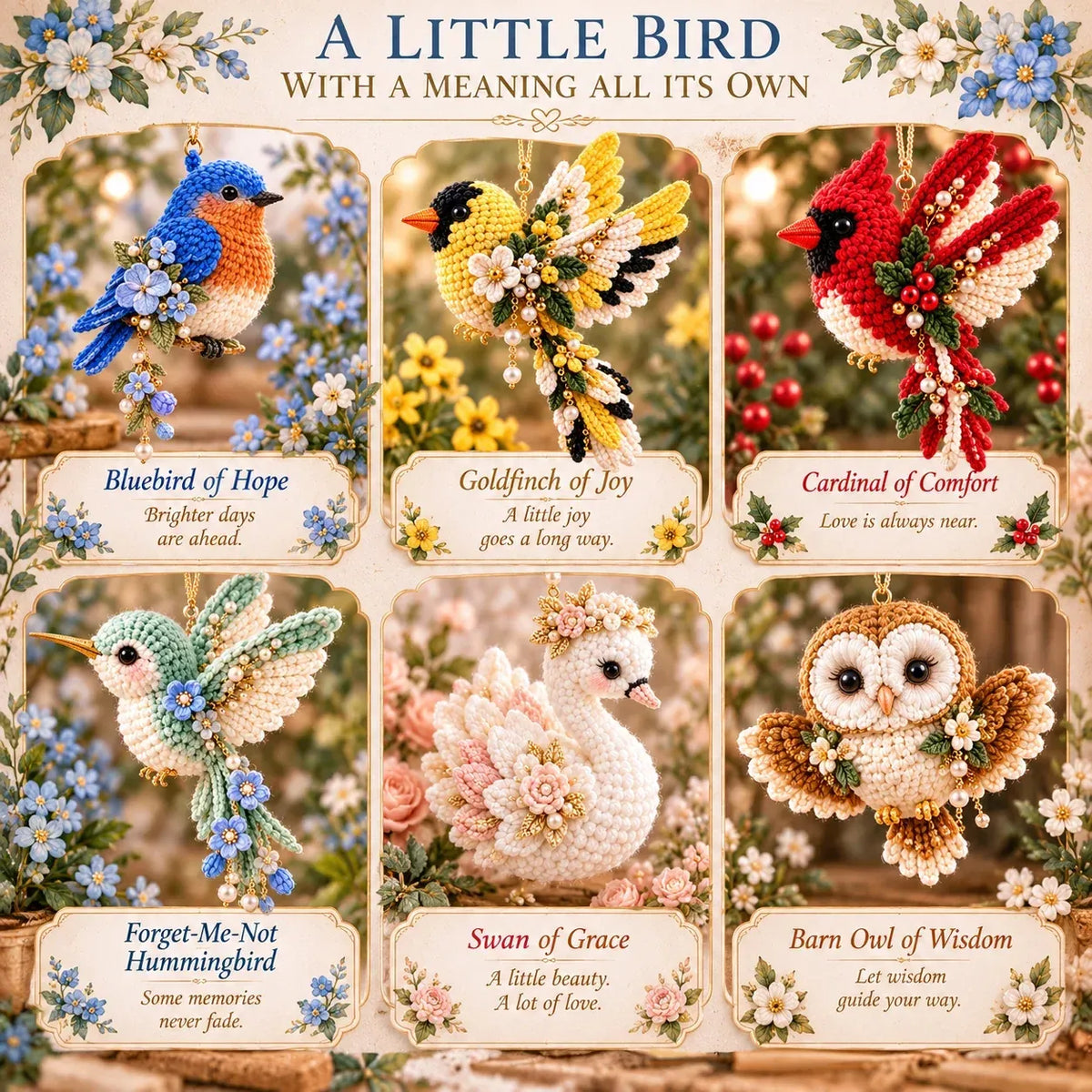 🔥LAST DAY 50% OFF - 🧶 DIY Crochet Bird Ornament Kit Collection | Comfort, Hope & Grace