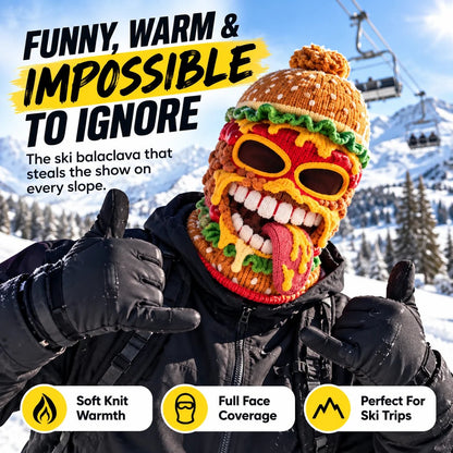 😜🍟Funny Food Knit Balaclava – Warm Full-Face Ski Mask for Winter Adventures