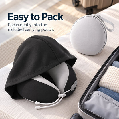 Hooded Travel Neck Pillow with Carrying Pouch