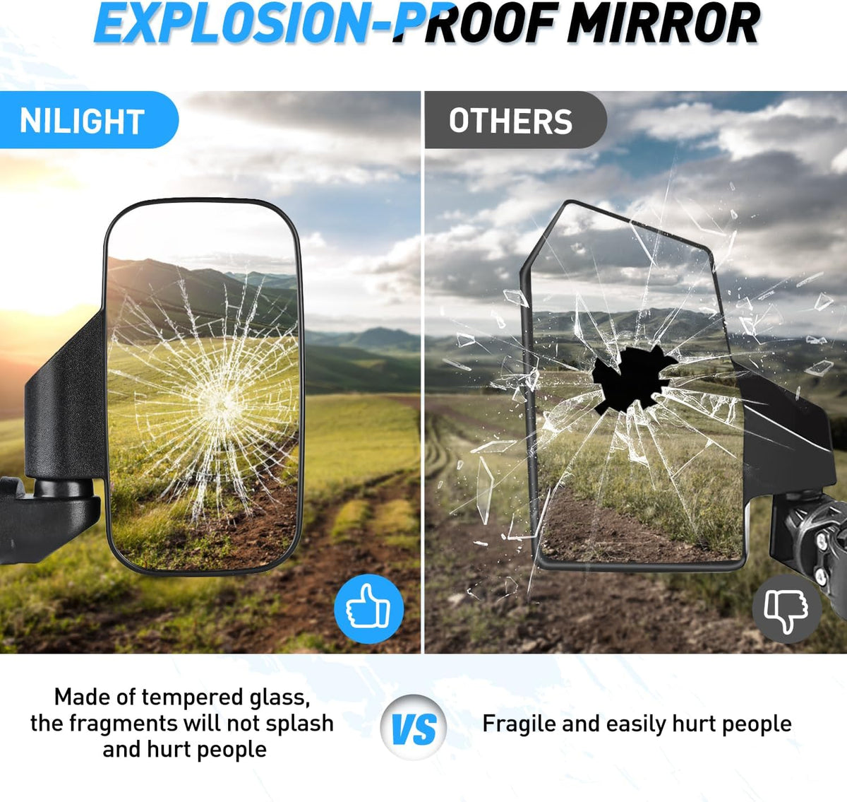 UTV Break-Away Side Mirrors for Polaris Ranger & Can-Am Defender