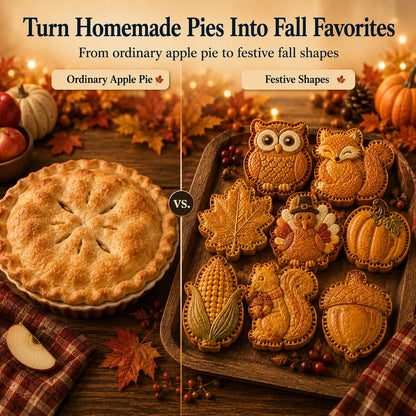 ⏳ Last Day 49% OFF – 🍂 8-Design Fall Mini Pie Mold Collection | Reusable Embossed Molds for Shaping Detailed Owl, Fox, Turkey, Pumpkin, Acorn & More 🥧✨