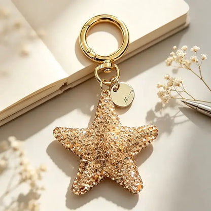 ⭐Full Rhinestone Star Keychain, Cute 3D Star Car Key Ring, Trendy Bag Charm Pendant, Lovely Small Gift, Present for Women & Girls