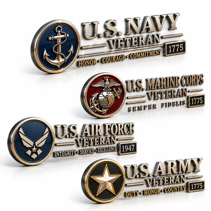 Veteran Honor Raised Metal Car Ornament  Display service pride on daily commutes & veteran meetups