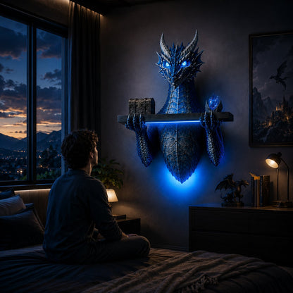 LED Dragon Bust Wall‑Mounted Sculpture Fantasy Themed Wall Decor With Blue Ambient Light For Game Room & Living Space