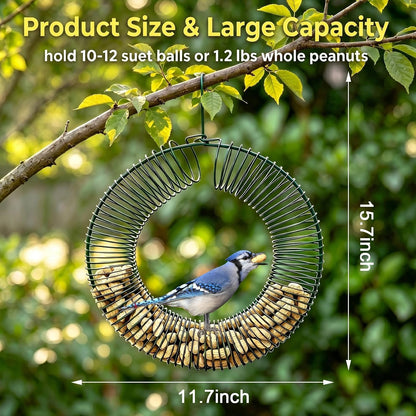 Hanging Peanut Wreath Bird Feeder, Metal Round Feeder for Outdoor Birds & Squirrels Feeding, Whole Peanut Ring Bird Feeder with Hanging Hook, Rustproof & Weatherproof