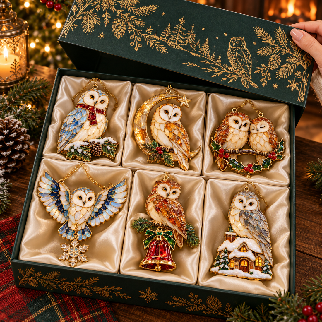 Colorful stained-glass-style owl ornament