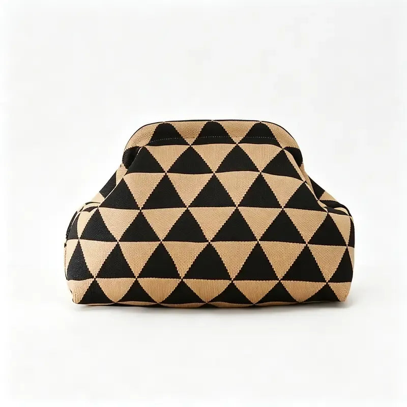 Women's Color-Block Handheld Bag, Vintage Stripe/Houndstooth/Wavy/Triangle Pattern Underarm Purse, Portable Everyday Storage Handbag, Casual Chic Accessory for Daily Dates and Stylish Outfits