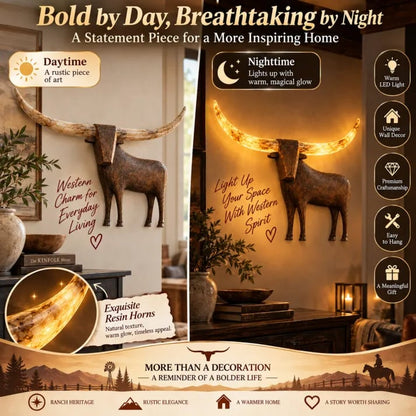 💥Hot Sale 50% Off ✨Illuminated Longhorn Wall Sculpture – Rustic Western LED Wall Decor