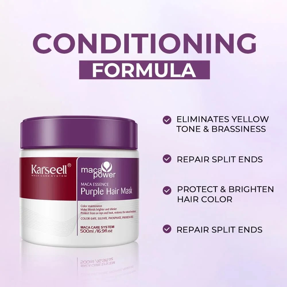 🔥HOT SALE🔥Karseell Purple Hair Mask ✨ Professional Neutralizes Brass & Yellow Tones For Blonde Silver Gray Highlighted Hair
