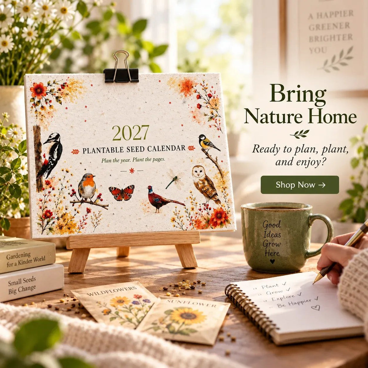 2027 Plantable Seed Calendar – Nature-Inspired Monthly Calendar with Seed Paper Pages