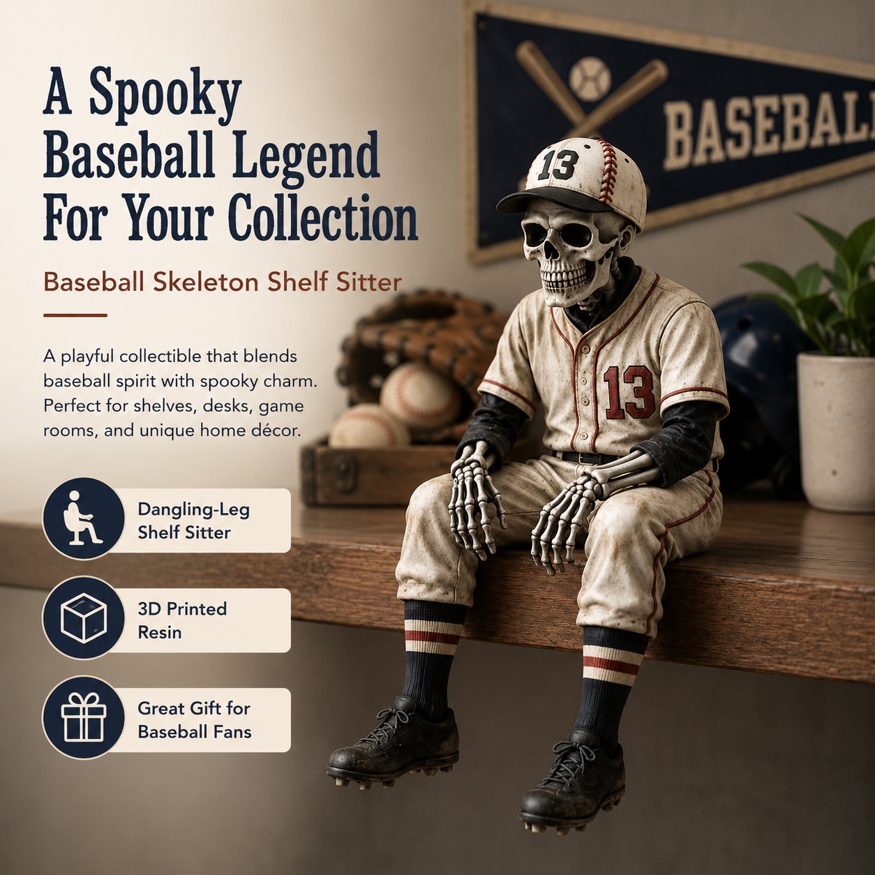 ⭐HOT SALE 49% OFF - ⚾Baseball Skeleton Shelf Sitter – He Stayed in the Game a Little Too Long 💀