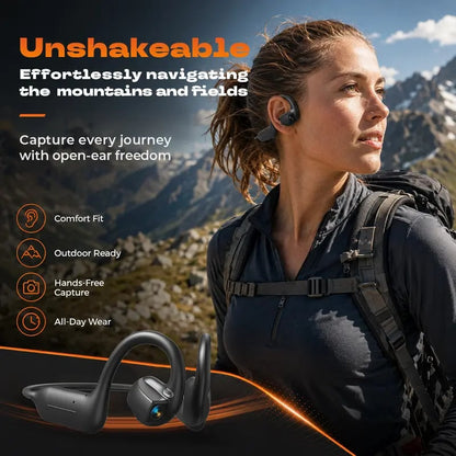 🎧 E12 Bone Conduction Open-Ear Audio Glasses with 8MP HD EIS Camera – 160+ Language AI Translation, Bluetooth Sports Headset & IP56 Waterproof Wearable for Cycling, Vlogging & Action Video