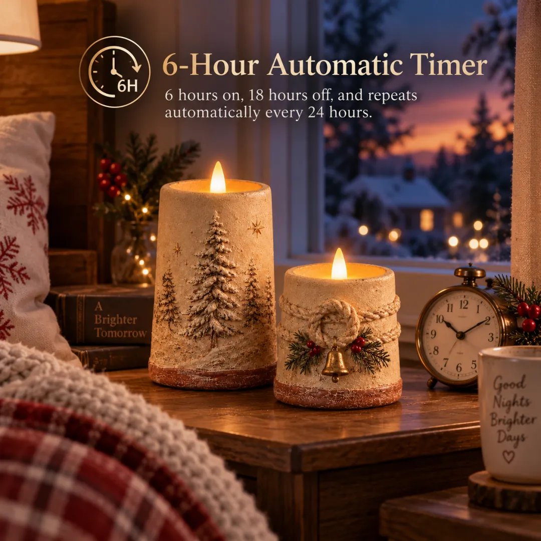 Rustic Christmas Flameless LED Candle Décor – Set of 2