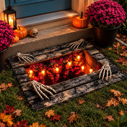 🔥LAST DAY 50% OFF💀Underground Crypt Skeleton Flame Ember Halloween Rug Decor✨