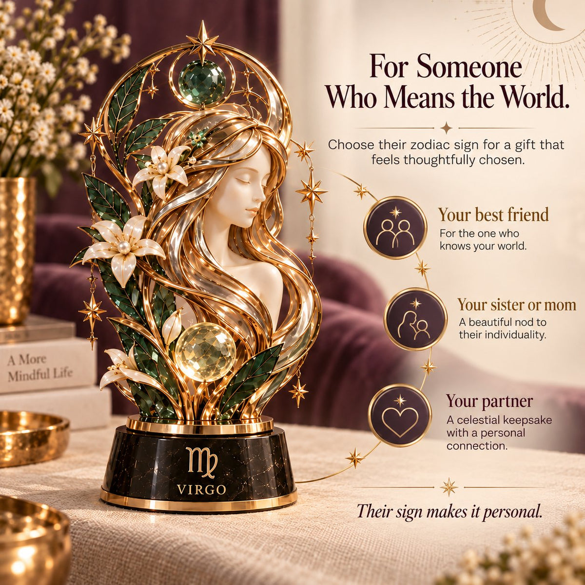 ⏳ Last Day 49% OFF – 🌙 Celestial Zodiac Sculpture | 12 Jewel-Like Zodiac Designs with Golden Details ✨