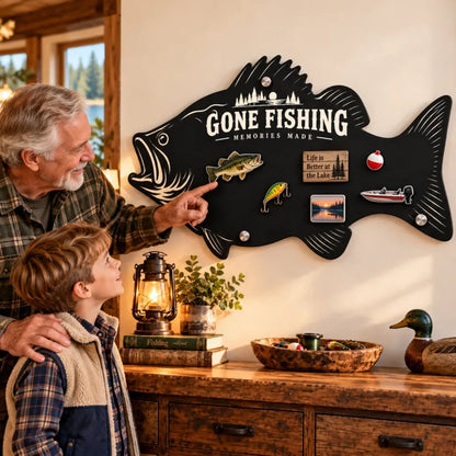 🎣 Bass-Shaped Magnetic Fishing Display Board | 3 Sizes