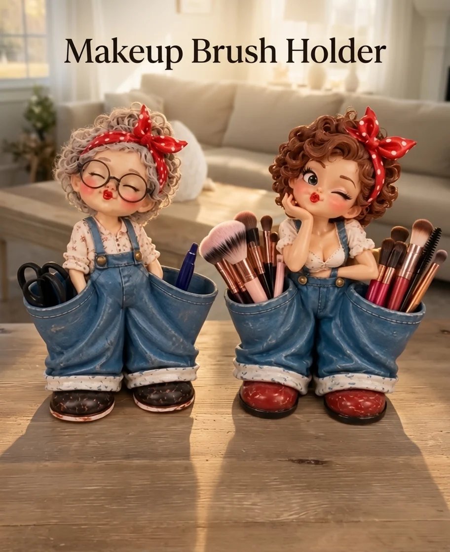 Retro Girl Makeup Brush Holder – Cute Vintage Vanity Organizer