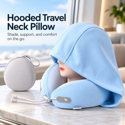 Hooded Travel Neck Pillow with Carrying Pouch