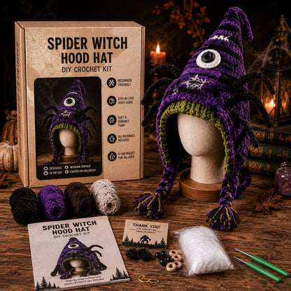 🔥 LAST DAY 49% OFF – 🎃✨ Halloween Hood Hat DIY Crochet Kit | Premium Soft Yarn Materials with Step-by-Step Guide DIY Handmade Wearable Spooky Character Hood 🧶🎭✨