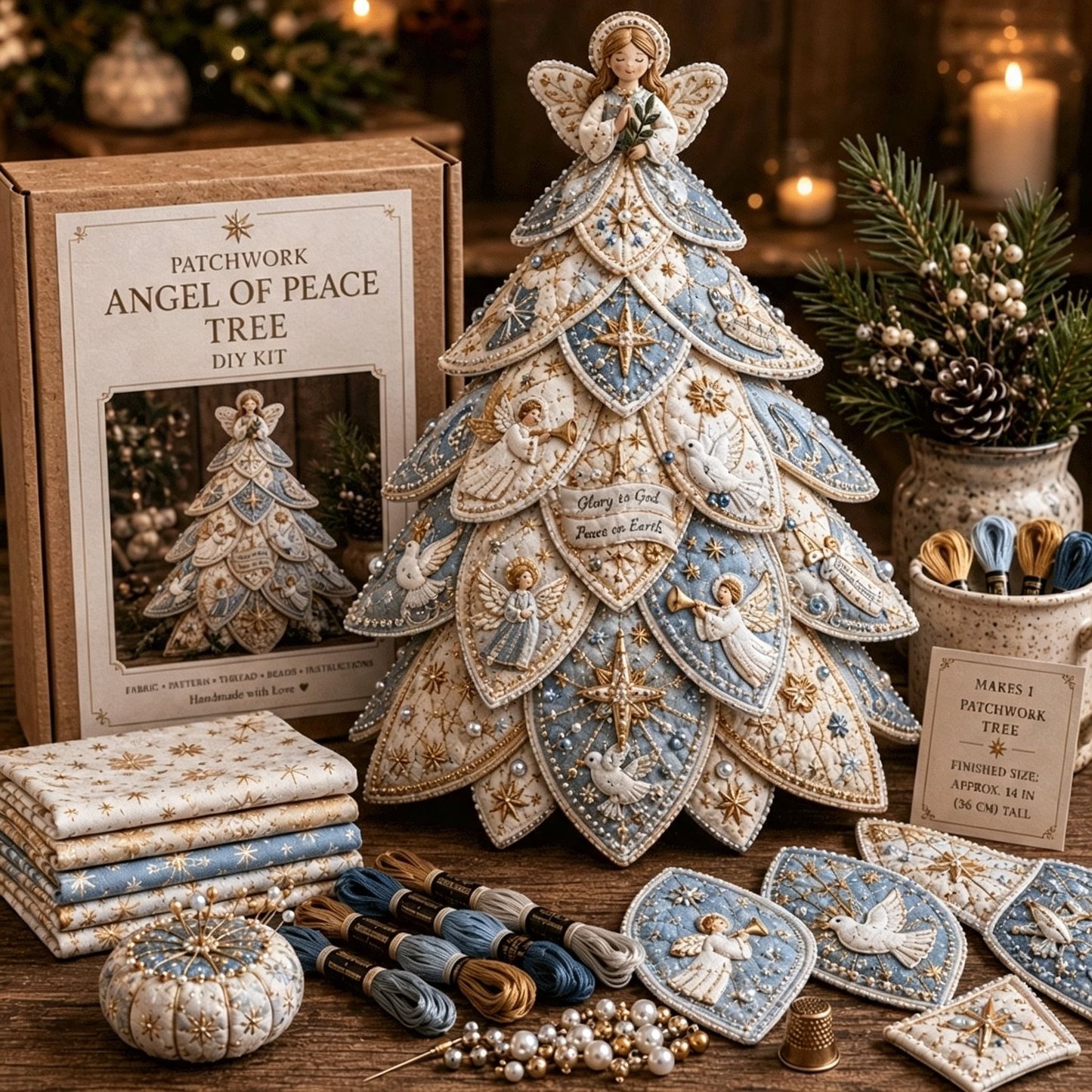 ⏳ Last Day 49% OFF – ✝️ Beginner-Friendly Tree of Faith 3D Quilted Christmas Tree Sewing Kit | Complete Kit with Coordinated Fabrics, Beads & Step-by-Step Guide Included 💕