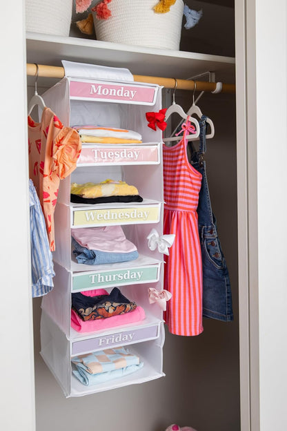 Monday through Friday Hanging Weekly Clothes Organizer for Kids