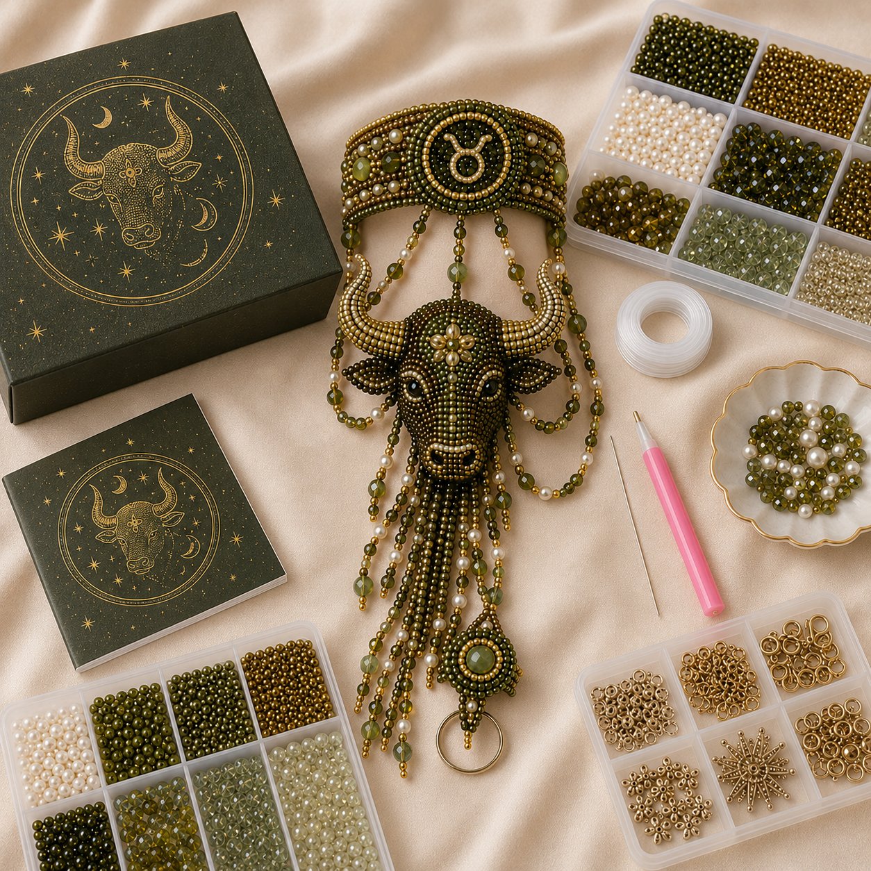 🔥 LAST DAY 49% OFF – ✨ Zodiac DIY Beaded Hand Bracelet Kit | Create Celestial Wearable Art with Seed Beads, Pearl-Style Accents & Crystal Details ♈🌙💎