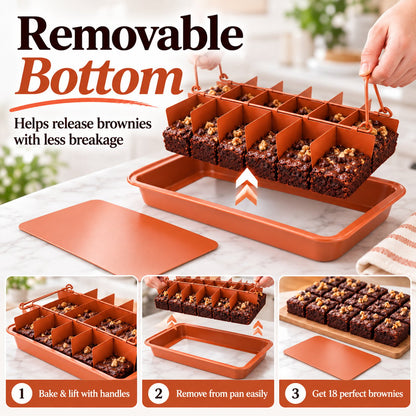 18-Cavity Nonstick Carbon Steel Brownie Pan with Removable Divider & Bottom
