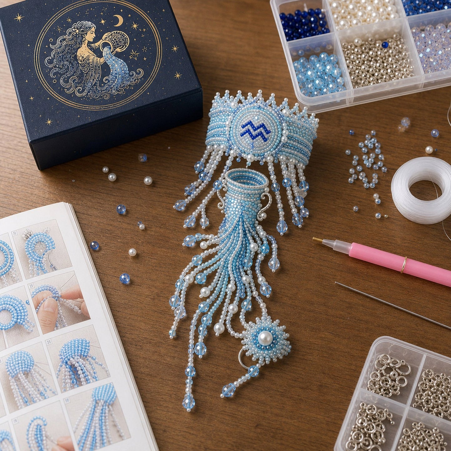 🔥 LAST DAY 49% OFF – ✨ Zodiac DIY Beaded Hand Bracelet Kit | Create Celestial Wearable Art with Seed Beads, Pearl-Style Accents & Crystal Details ♈🌙💎