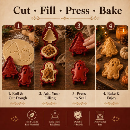 🎃🎄16 Festive Designs • Easy Hand-Press Molds • Perfect for Cookies, Mini Pies & Stuffed Pastries 🥧 Press, Fill & Bake Your Way Through the Holidays 😋