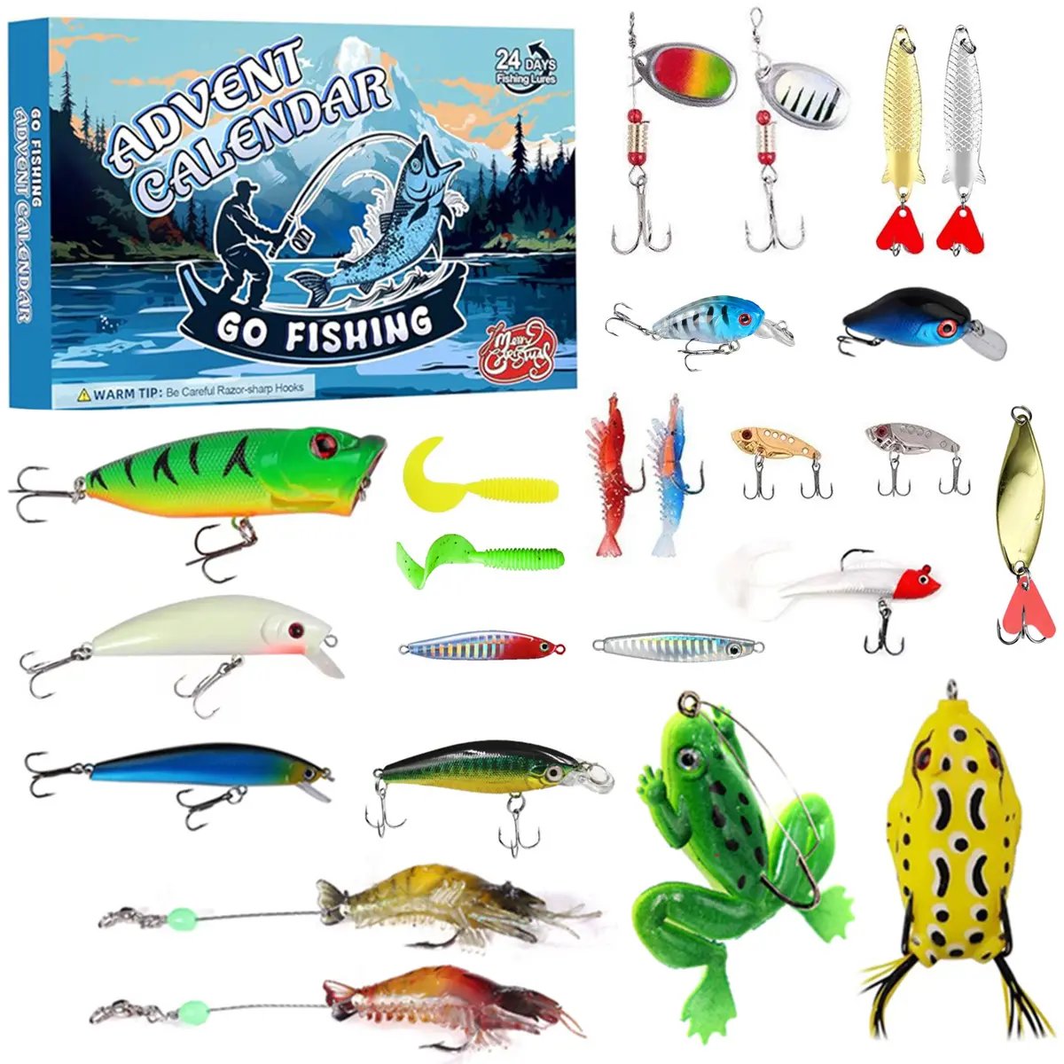 Fishing Advent Calendar 2026 Christmas - 24 Days Fishing Lures Advent Calendar for Fisher
