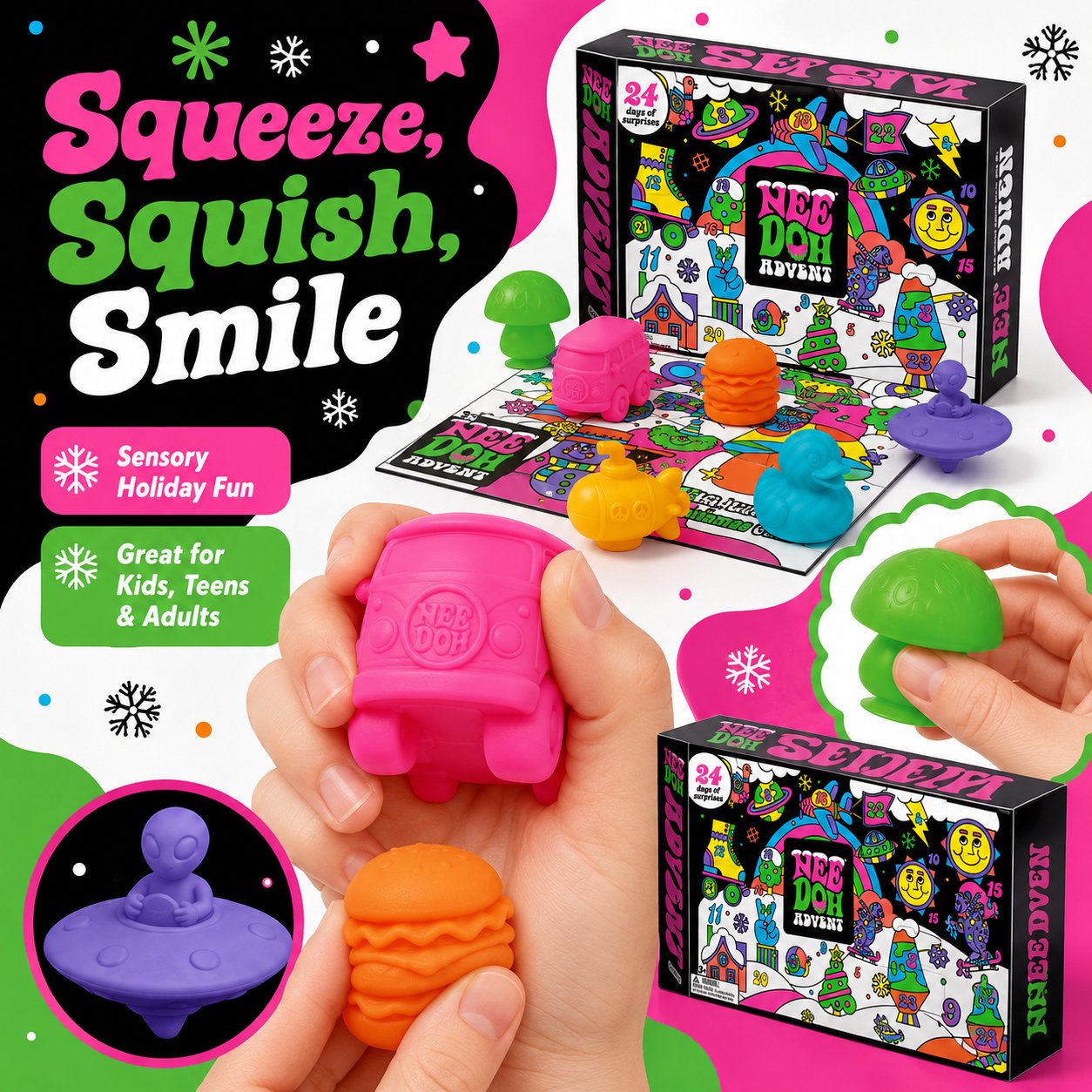 🎄 NeeDoh Advent 2026 Squishmas Calendar | 24 Days of Mini Squishy Surprises, Neon Fidget Fun & Holiday Collectibles 🎁✨