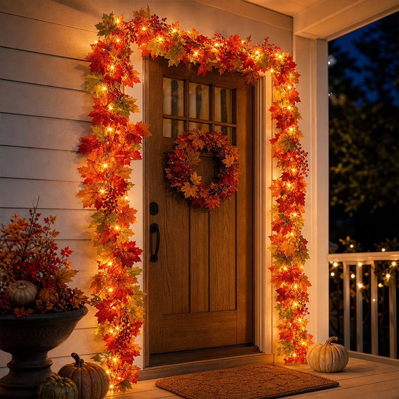 🍁 Autumn Maple Leaf Garland – 175cm Artificial Leaves Decoration for Mantelpiece, Staircase, Door Frame & Table