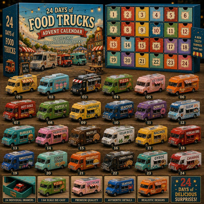 ⏰Limited Time 50% OFF：24 Days of Food Trucks Advent Calendar – 24 Collectible Miniature Vehicles