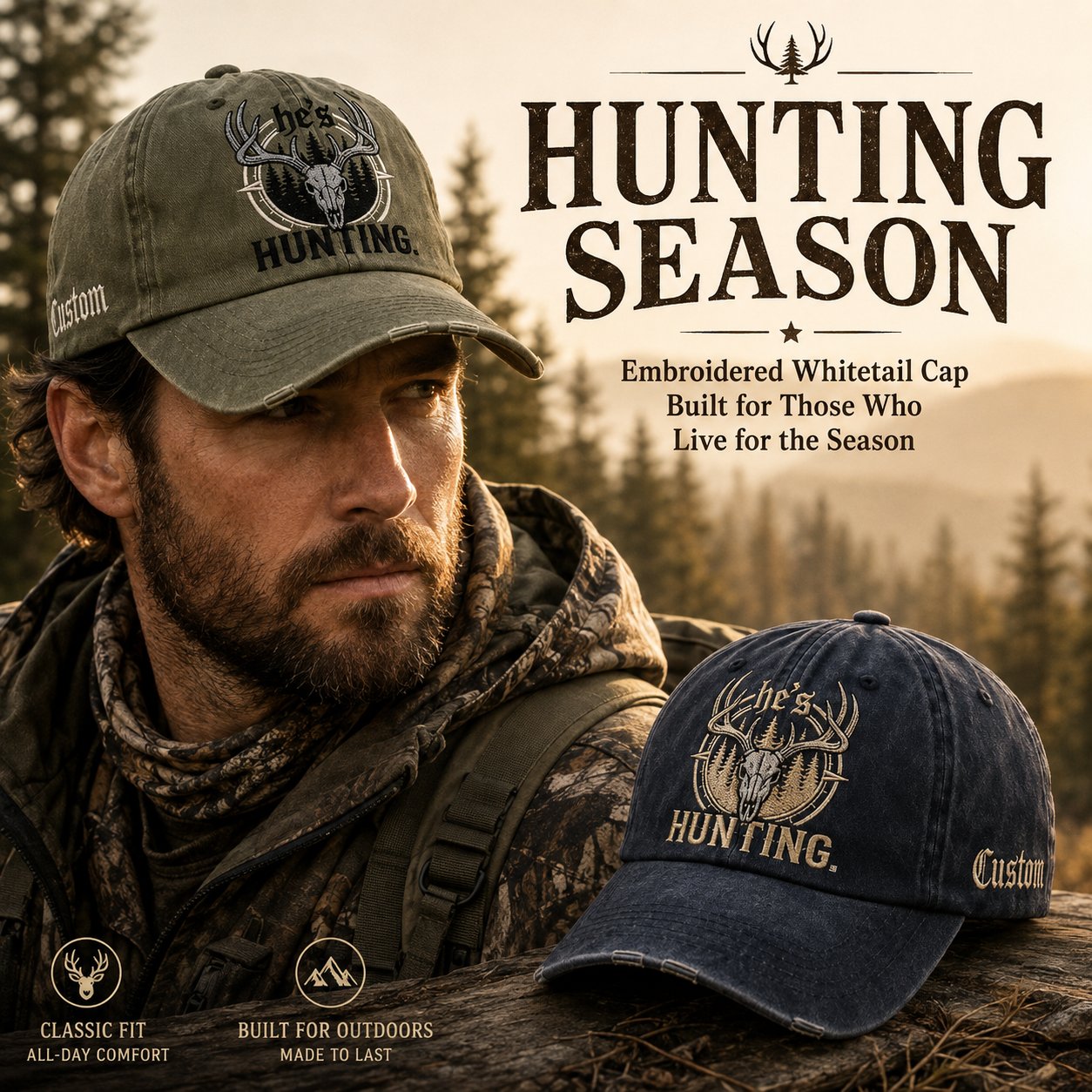 🦌 Deer Skull & Antler Embroidered Hunting Hat | Perfect Gift For Hunters 🎁