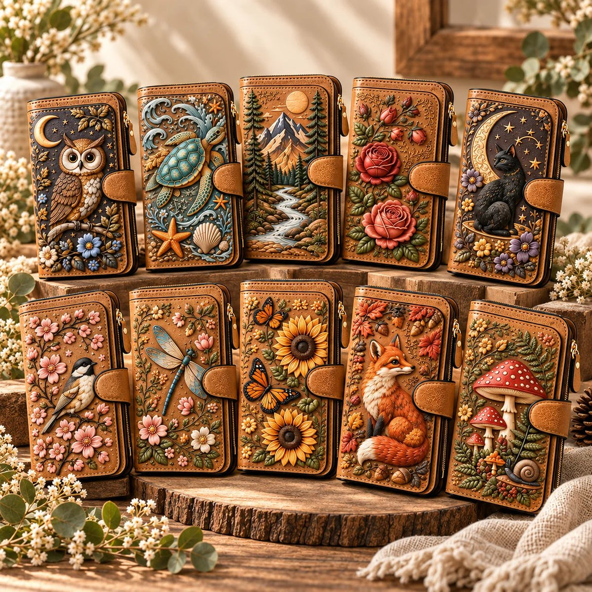 👛 Vintage Embossed Art Wallet – 10 Story-Inspired Designs