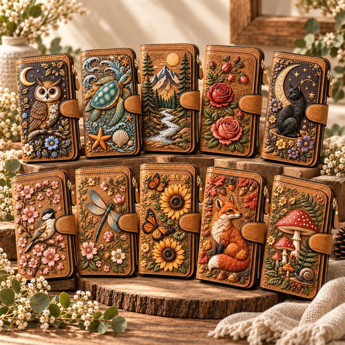 👛 Vintage Embossed Art Wallet – 10 Story-Inspired Designs