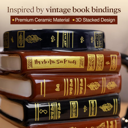 📚 ✨ 3D Stacked Vintage Book Mug: Cozy Library Style Coffee Cup for Book Lovers, Reading Nook & Home Desk