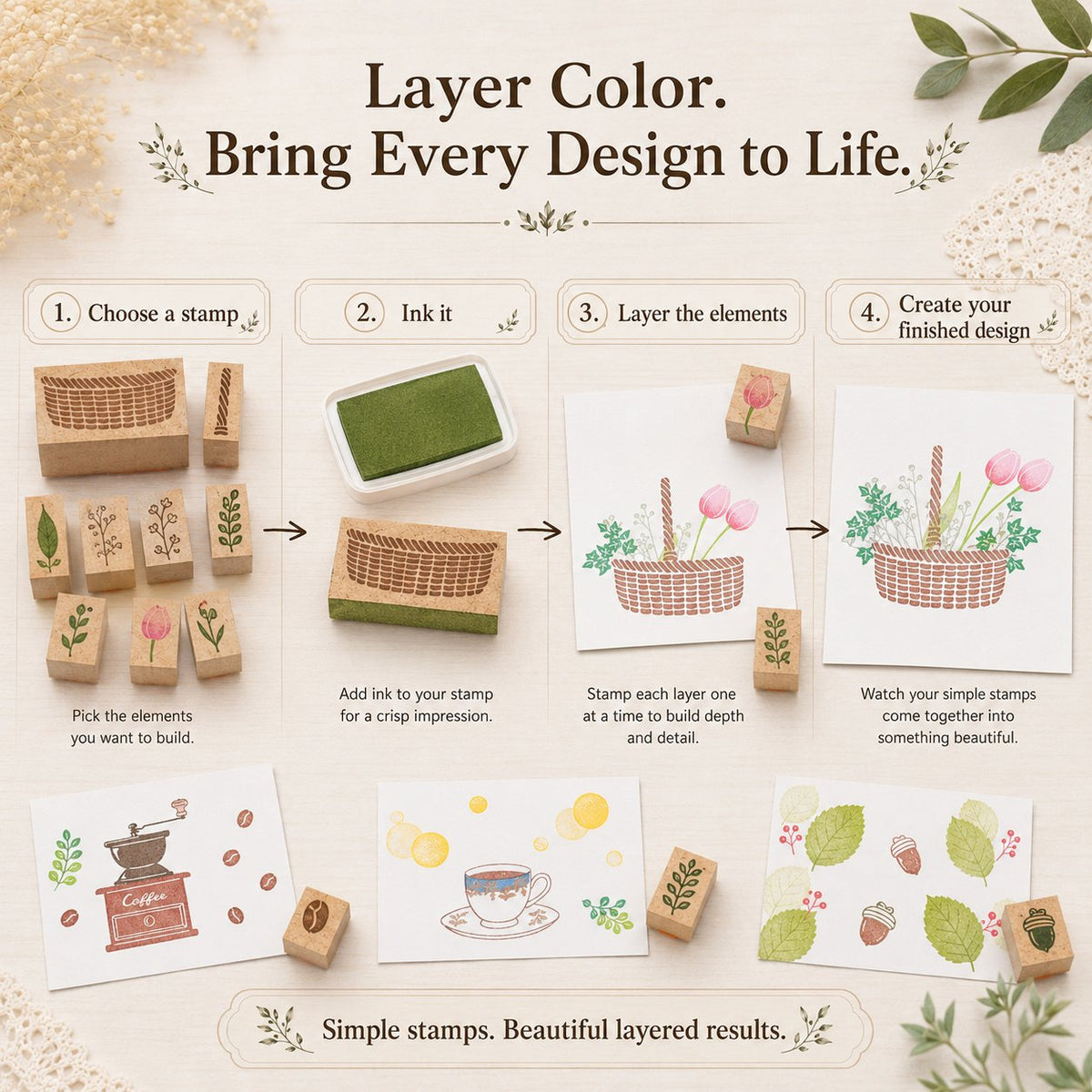🌿 Mix & Match Wood-Mounted Craft Stamps ✨