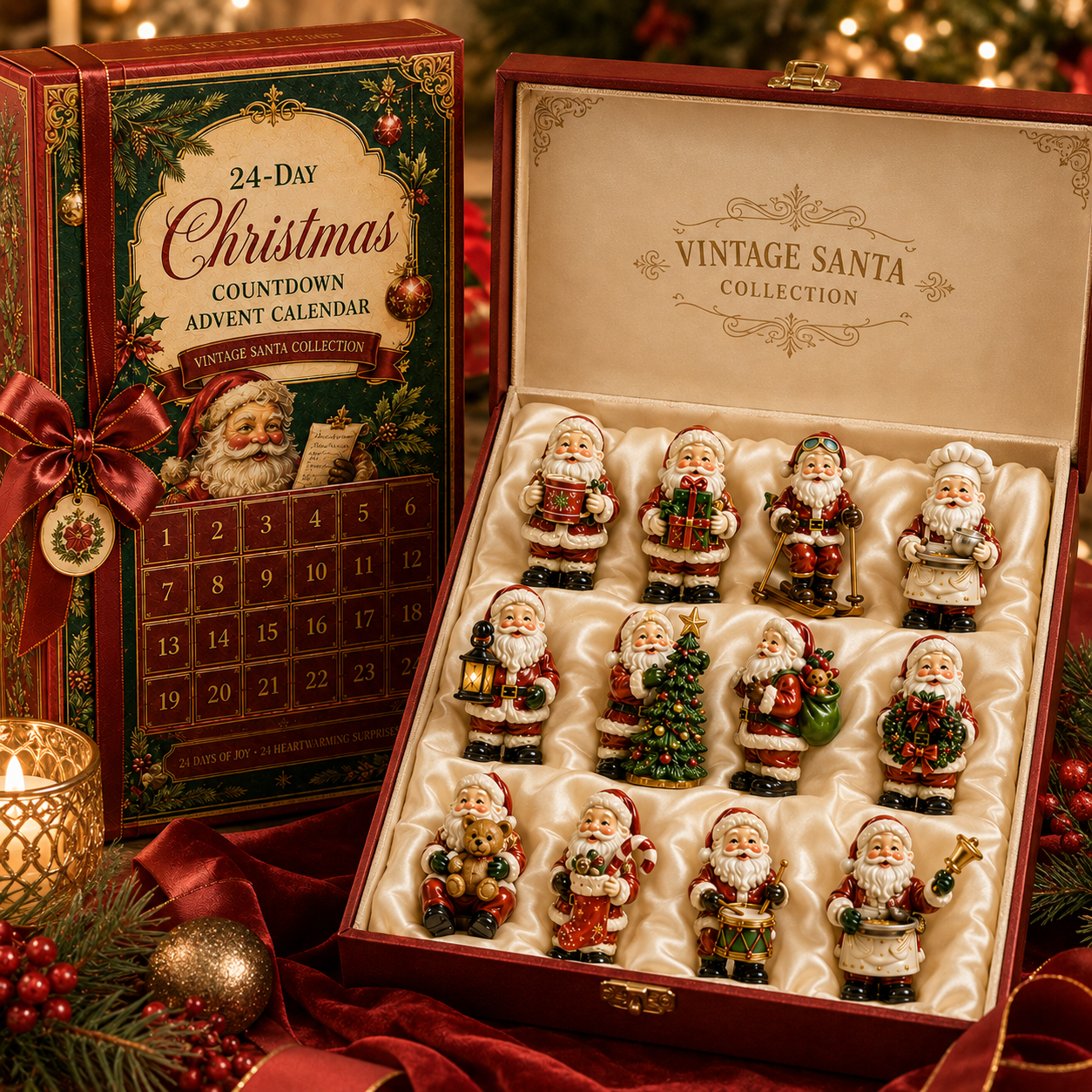 🔥24-Day Christmas Countdown Advent Calendar – Vintage Santa Series