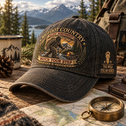 🔥LAST DAY 50% OFF - 2027 Bigfoot Country Heritage Cap – Pacific Northwest Vintage Washed Embroidered Hat