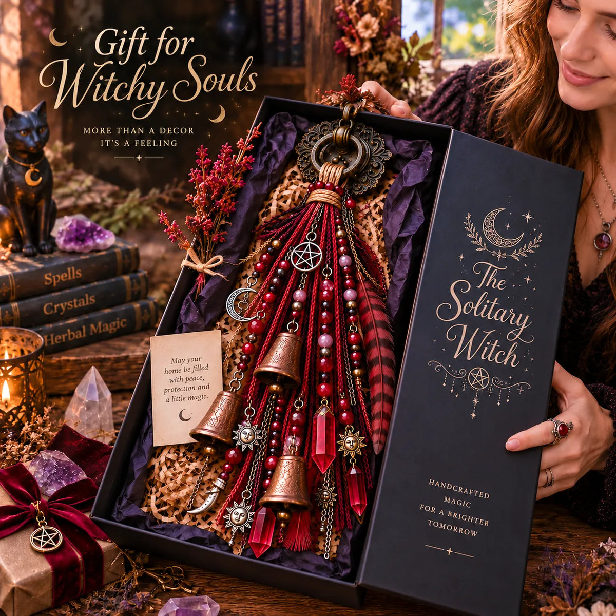 🔮 Witchy Door Charm – Celestial Bells & Crystal-Style Hanging Decor