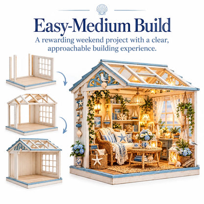 🌊 DIY Coastal Sunroom Miniature Kit | Warm LED Glow | Cozy Coastal Grandma Home Decor 🐚