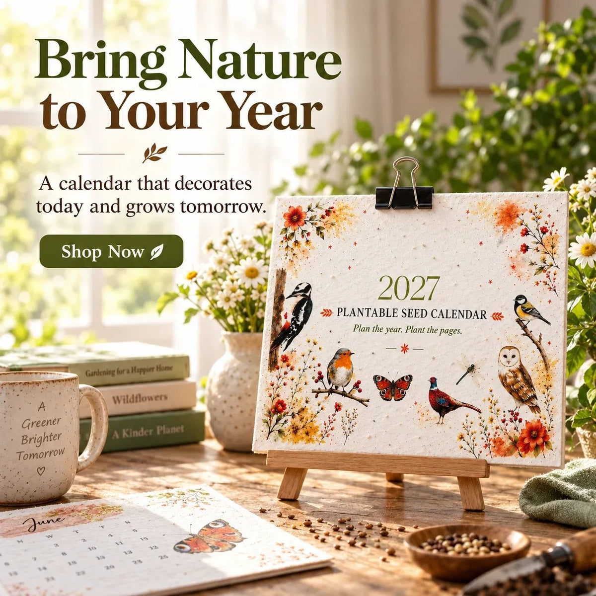 2027 Plantable Seed Calendar – Nature-Inspired Monthly Calendar with Seed Paper Pages