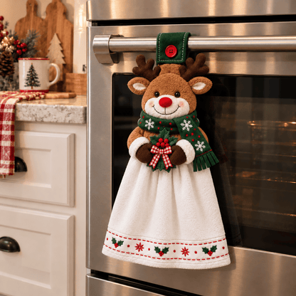 🎄 Christmas Hanging Hand Towel | Button-On Loop Keeps It Within Reach