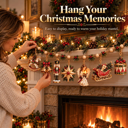 🎄 7-Piece Vintage Christmas Garland | Removable 3D Ornaments