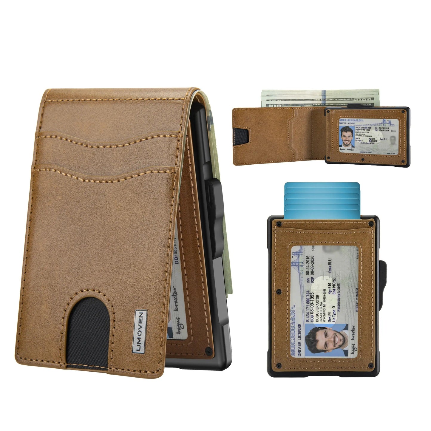 ✨UMOVEN® Pop-Up Aluminum Wallet for Men – RFID Blocking, Slim Leather Slots, Cash Clip & ID Window, Gift Box Included