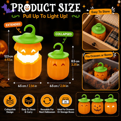 ⏳ Last Day 49% OFF – 🎃 Halloween Pull-Up Light-Up Lantern Collection | Collapsible Character Design with Glowing Center, Carry Loop & Compact Telescoping Body 👻✨
