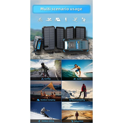 20000mAh Solar Power Bank with Foldable Panels, Wireless Charging & LED Flashlight