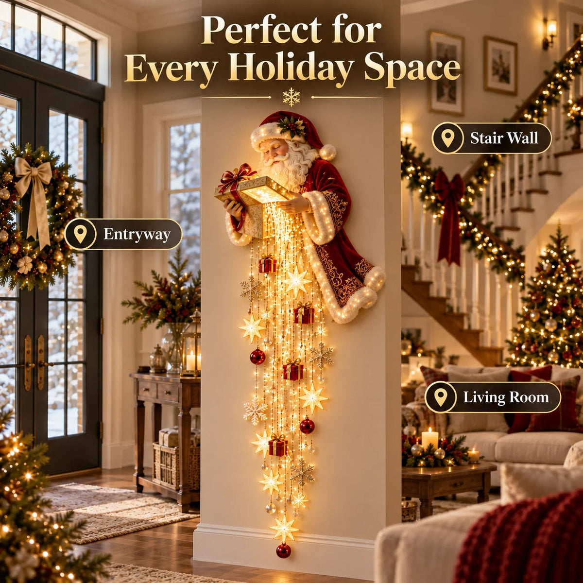 🎅 Santa’s Magical Gift Starfall Cascade™ | Lighted Wall Decor