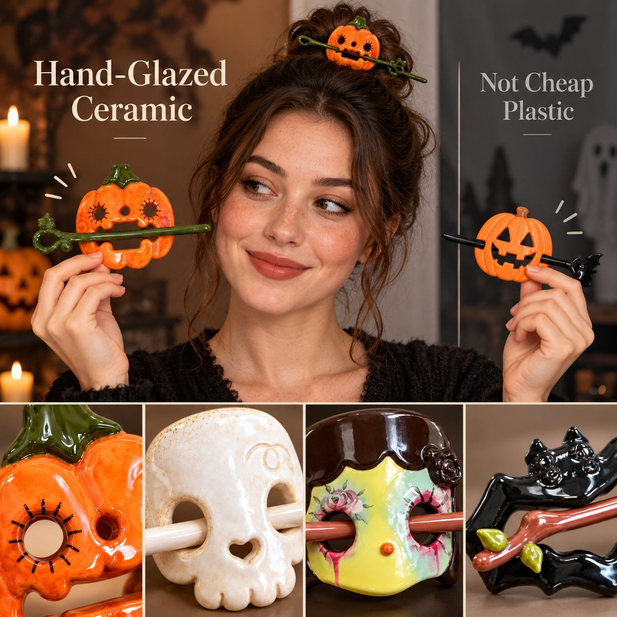 Halloween Ceramic Hair Claw & Pin – 4 Spooky Styles